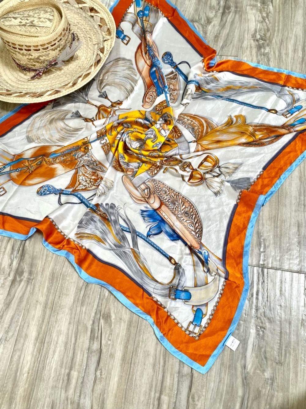 Equestrian horse saddle boho silk scarf/wrap w farmhouse prairie Country vibe - Picture 8 of 11
